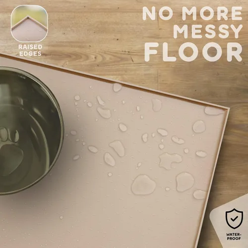 Miniatura 5 de Tapete grande de silicona para cuencos de comida y agua, bordes elevados para evitar derrames, impermeable, protege el suelo, fácil de limpiar
