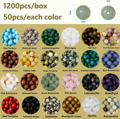 Miniatura 2 de 8mm Cuentas Redondas de Piedra Natural - Cuentas de Gemas Sueltas - Orificio de 1mm para Hacer Joyería, Embaladas en Caja (15 Materiales -2, 8mm)