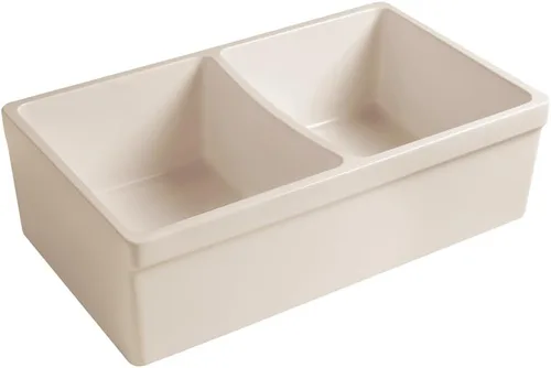 Miniatura 4 de Whitehaus Collection Quatro Alcove - Fregadero de cocina reversible de doble cuenco Farmhaus con borde frontal acanalado de 2 pulgadas en un lado
