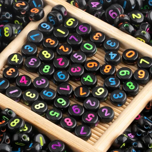 Miniatura 12 de 1000 cuentas acrílicas de números del 0 a 9 cuentas redondas mixtas de 0.16 x 0.27 pulgadas para hacer joyas, pulseras, collares, llaveros