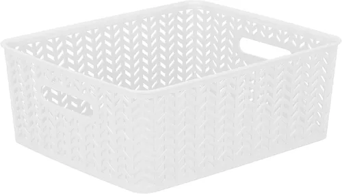 Miniatura 12 de Simplify Paquete de 3 cestas de almacenamiento pequeñas en espiga, dimensiones: 10 x 8 x 4 pulgadas, diseño de espiga, peso ligero, ideal para baño