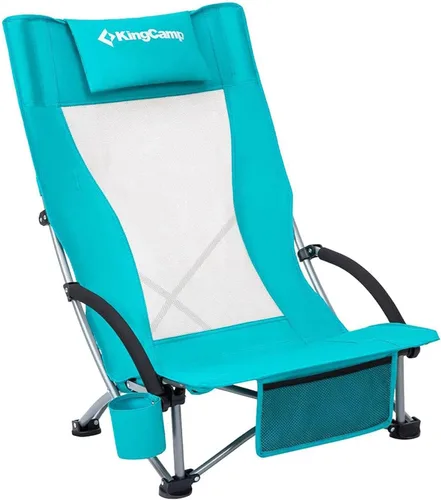 Miniatura 22 de KingCamp Silla de playa baja, silla de camping plegable con respaldo alto para adultos, asiento de malla transpirable de gran tamaño, silla portátil
