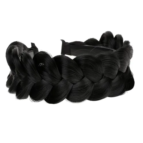 Diadema trenzada de pelo sintético, aro de pelo clásico, grueso, ancho, trenzado, peluca de trenzas esponjosas, accesorio de belleza para mujeres y