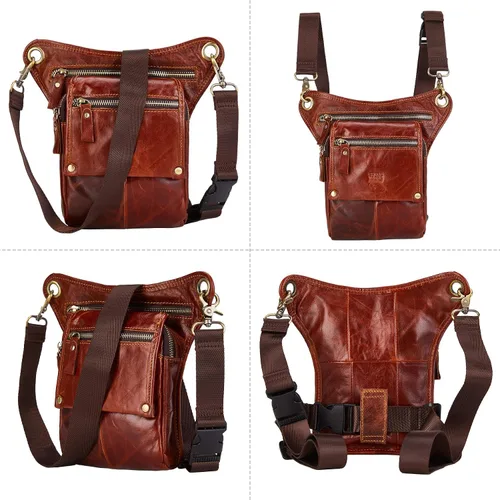 Miniatura 3 de LATÓN TACKS cuero vintage hecho a mano motocicleta al aire libre bicicleta gota cuero pierna bolsa para hombres mujeres muslo bolsa cintura riñonera