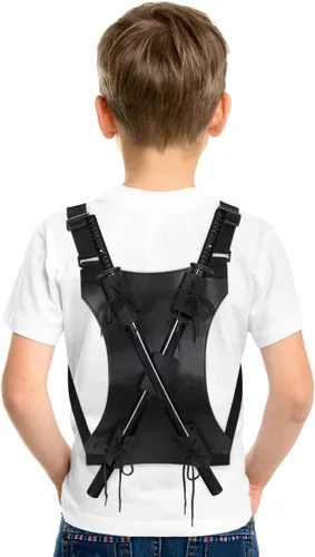 Miniatura 2 de Angoily Mochila de cuero con correa de transporte de espada doble para cosplay y artes marciales con capacidad de 2 espadas