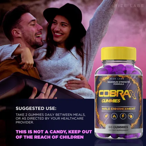 Miniatura 4 de Gomitas CobraX para hombre para apoyo al rendimiento, suplemento ultra puro, fórmula avanzada, revisión de energía, resistencia, paquete de 5