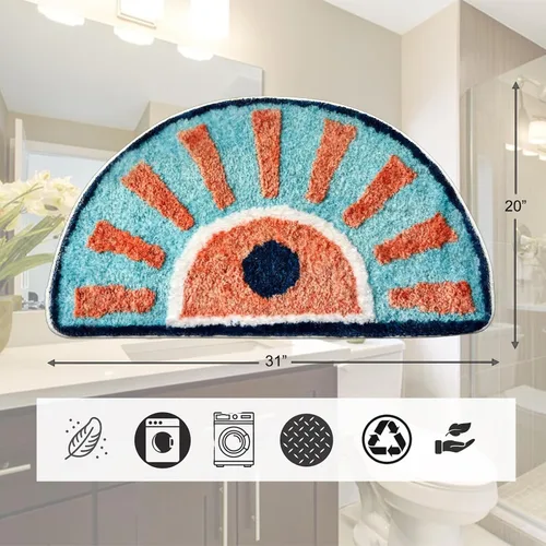 Miniatura 2 de Tapete de baño lavable para baño, 31 x 20 pulgadas, medio círculo, antideslizante, pequeño, absorbente, de secado rápido, alfombra de felpa