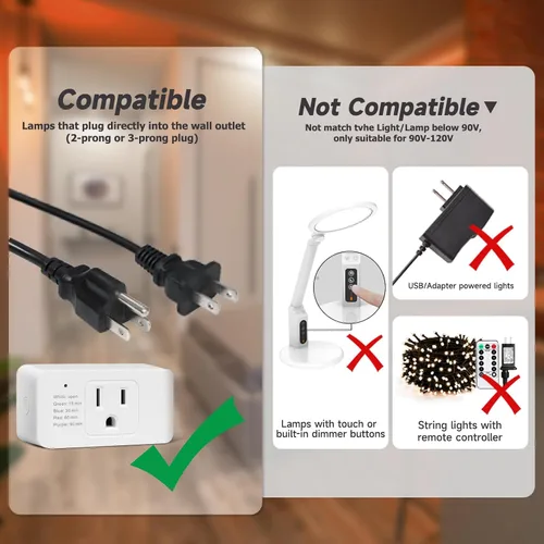 Miniatura 2 de Regulador de intensidad interior para luces de cadena, enchufe regulador de luz con control remoto, temporizador de luz para luces LED, adaptador