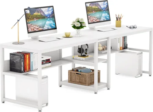 Miniatura 9 de Tribesigns Escritorio para Dos Personas con Estantería, Escritorio Doble de Oficina y Computadora de 78.7 Pulgadas para Dos Personas, Mesa Rústica