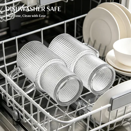 Miniatura 9 de INSETLAN Vaso de vidrio acanalado de 24 onzas con asa y tapa, paquete de 2 tazas grandes para café helado con pajitas, taza de vidrio moderna
