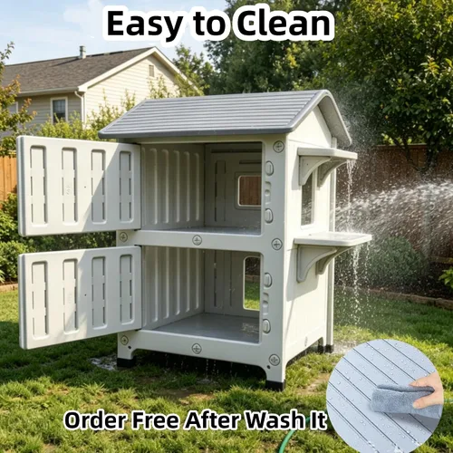 Miniatura 4 de Casa para gatos al aire libre, casas de 2 pisos al aire libre para gatos salvajes, refugio exterior de plástico, resistente a la intemperie