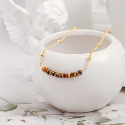 Miniatura 7 de PERNNLA PEARL Gargantilla de Cadena de Bolas de Satélite de Bordillo Chapada en Oro de 18K, Collar de Barra con Cuentas de Turquesa Sintética