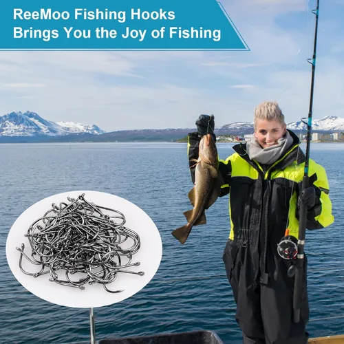 Miniatura 7 de 500 unidades/100 unidades ReeMoo anzuelos de pesca de alta calidad, 10 tamaños/4 tamaños, ganchos de pesca de acero al carbono con caja de plástico