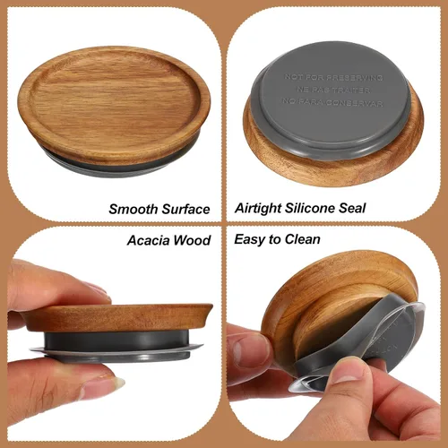 Miniatura 3 de PATIKIL Tapas para tarros de conservas de madera de boca regular, tapas de frascos de bola, tapas de madera con sello de silicona hermético, tapas