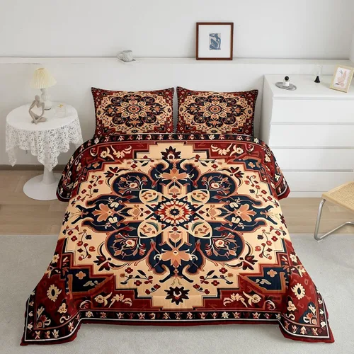 Miniatura 11 de Erosebridal Oriental Bedding - Juego de edredón vintage para cama individual, diseño floral persa, bohemio, tribal, tradicional, estético