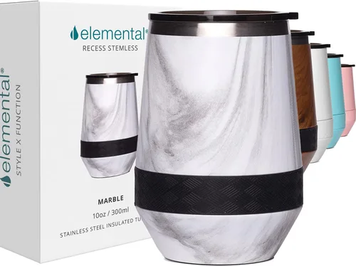 Miniatura 10 de Elemental Vaso de Vino Recess - Taza de Café de Acero Inoxidable con Triple Pared Aislante para Bebidas Calientes y Frías - Taza Portátil con Tapa