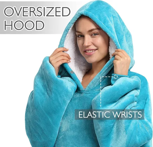 Miniatura 5 de Catalonia Sudadera extragrande tipo manta con capucha, sudadera de sherpa portátil para adultos, hombres y mujeres