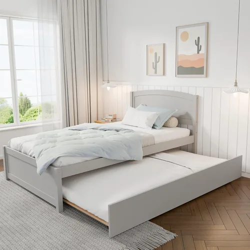 Miniatura 8 de TOLEAD Cama diurna con nido, cama extraíble tamaño twin, cama diurna extensible de madera maciza con cama nido twin, incluye soporte de listones