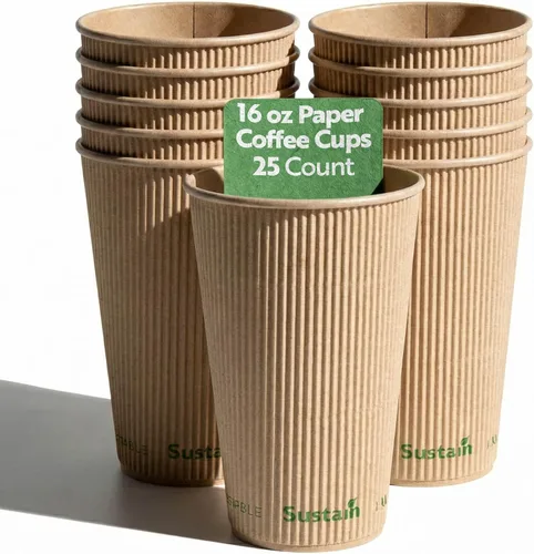 Miniatura 12 de Restaurantware Tazas de café de papel de 4 onzas, paquete de 500 tazas aisladas de pared ondulada, para bebidas calientes, papel kraft resistente a