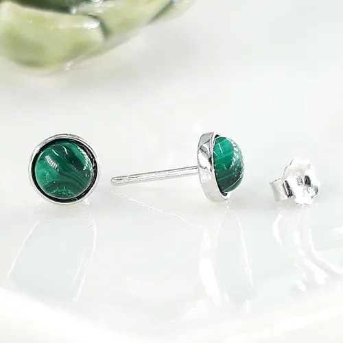 Miniatura 40 de Pendientes naturales de 0.236 in con chapado en oro blanco sobre plata de ley, bisel cabujón de piedras preciosas regalo de joyería para ella
