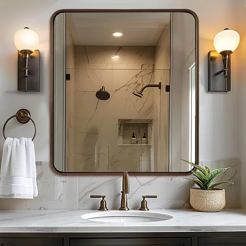 Miniatura 50 de ANDY STAR Espejo de baño negro de 24 x 30 pulgadas, espejos de tocador de baño negros para pared, espejo rectangular redondeado para fregadero