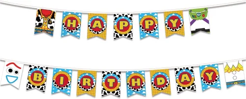 Toy Story - Cartel de cumpleaños para niños, cartel inspirado en historias para decoraciones y suministros de fiesta, telón de fondo para interiores