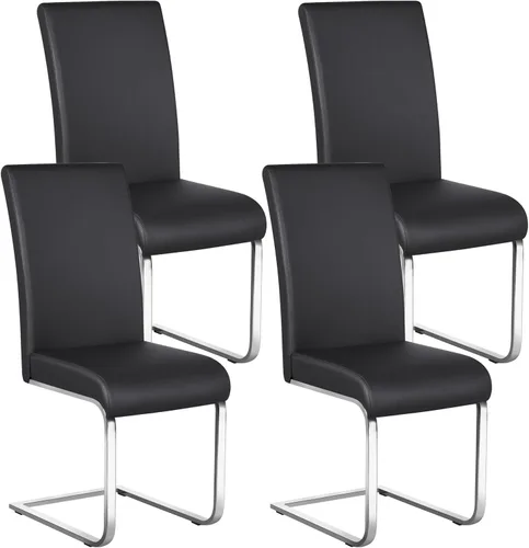 Miniatura 18 de Yaheetech Juego de 2 sillas de comedor modernas tapizadas de piel sintética con respaldo alto y patas metálicas cromadas para cocina, sala de estar