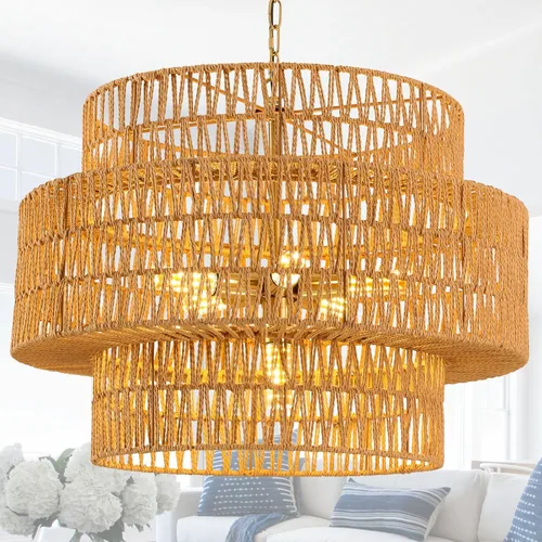 Miniatura 10 de Luces Colgantes de Cúpula de 15.75 Pulgadas, Luz de Metal Negro Dorado para Comedor, Accesorios de Iluminación de Candelabro Colgante Grande Moderno