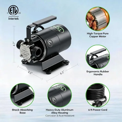 Miniatura 2 de 12V Water Transfer Pump 330GPH Self-Priming Utility Pump with Battery Clamps Hose Kit Portable Electric Non-Submersible Pump for RV Marine Garden