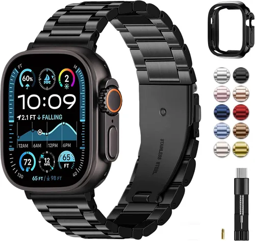 Miniatura 19 de Fullmosa Banda de Metal Compatible con Correas de Apple Watch de 1.61, 1.58, 1.5, 1.81, 1.93, 1.77, 1.73, 1.65 pulgadas, Correa iWatch con Estuche