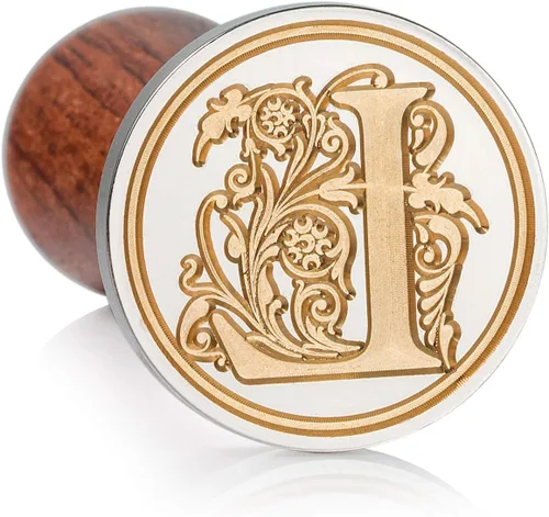 Miniatura 40 de Sello de cera Mceal, sello grande de 1 1/5"(30mm) de diámetro, cabeza de latón plateado con mango de madera, serie de letras de la A a la Z