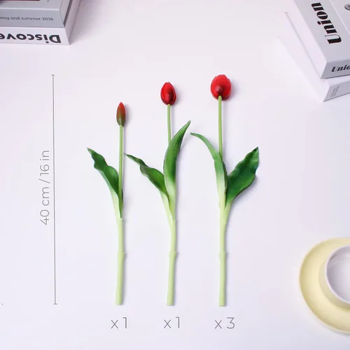 Miniatura 2 de Tulipanes falsos de tacto real premium de 16 pulgadas, flores artificiales con brotes, tallo flexible fácil de moldear, tulipanes falsos