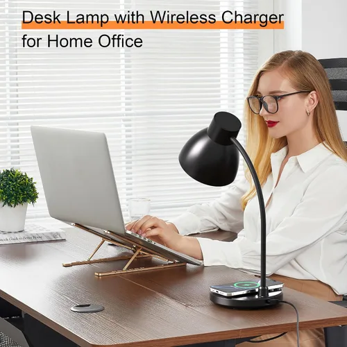 Miniatura 6 de Lámparas de escritorio para oficina en casa – Lámpara de escritorio LED con cargador inalámbrico, 3 modos de color regulables para el cuidado