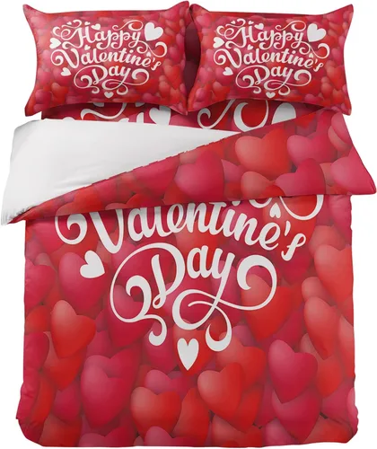 Miniatura 3 de Juego de funda de edredón de 4 piezas tamaño Queen, juego de ropa de cama suave para el día de San Valentín, sábana plana, fundas de almohada