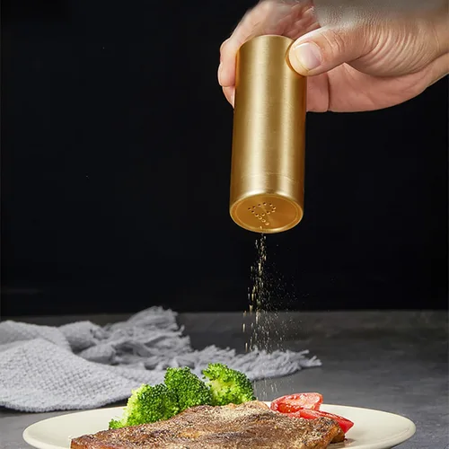 Miniatura 3 de 2 saleros y pimenteros dorados, salero y pimentero dorado, cocteleros de especias de acero inoxidable, frasco de condimentos con tapa, ideal