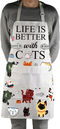 Miniatura 4 de MBMSO Delantal para gatos con bolsillos, delantal de cocina para gatos, divertido delantal de cocina para gatos, regalo para amantes de los gatos