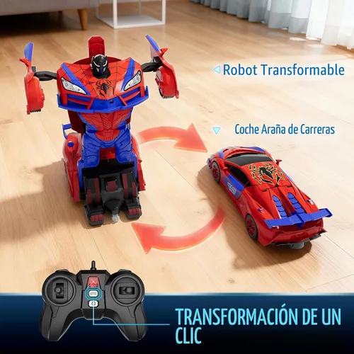 Miniatura 2 de Qumcou Juguetes de araña para niños de 4 a 6 años, auto de control remoto, juguetes de superhéroes transformables con un botón, autos RC de 2.4 GHz