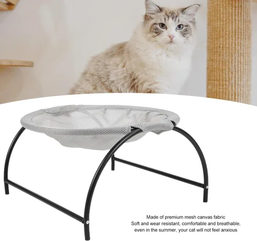 Miniatura 7 de Cat Hammock Bed, Elevated Small Dog Pet Hammock, Stainless Steel Canvas 43x43x24cm - Breathable Comfort, Detachable Design, Indoor Outdoor Use (Grey)