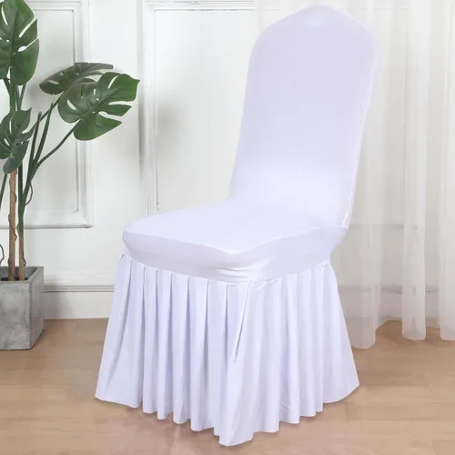 Efavormart 1 juego de fundas para sillas de banquete con volantes y falda plisada de spandex blanco, fundas elásticas lavables con bolsillos para