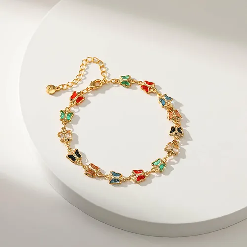 Miniatura 26 de Delicadas pulseras de oro para mujer, chapado en oro 18, ajustable, mal de ojo, mariposa, cuentas, perla, corazón, turquesa, hecha a mano para mujer
