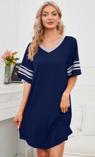 Miniatura 2 de PrinStory Camisón de manga corta para mujer, pijama suave y cómoda para dormir