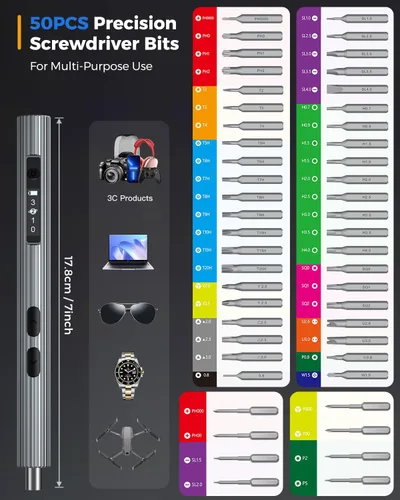 Miniatura 9 de LIFEGOO - Mini destornillador eléctrico, juego de destornilladores de precisión 58 en 1 con 50 puntas magnéticas, pantalla digital, kit