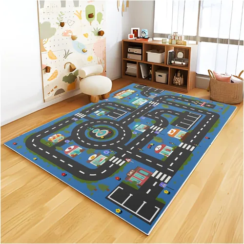 Miniatura 9 de Alfombra Analógica ABC para Niños, Alfombra de Juego para Cuarto de Juegos, Alfombra de Juego de Autos, Alfombra de Carreteras de Vida Urbana