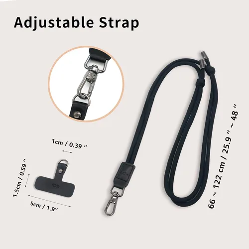 Miniatura 6 de EKAX Cordón para teléfono, 1 correa cruzada personalizable para el cuello, 1 pestaña de piel sintética extraíble, soporte manos libres para Gris