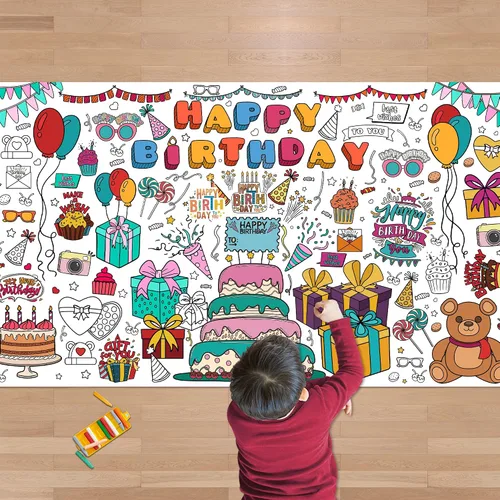OHOME Mantel gigante para colorear - Decoraciones de cumpleaños - Artes y manualidades para niños de 4 a 12 años