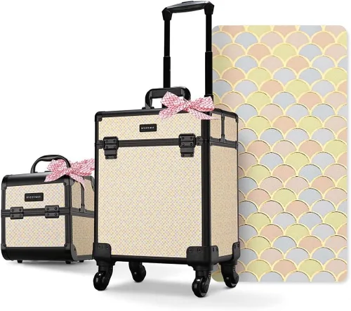 Miniatura 85 de BYOOTIQUE estuche rodante para maquillaje 4 en 1, con cerradura, maletín tipo trolley para cosméticos, con 4 ruedas extraíbles, organizador de viaje
