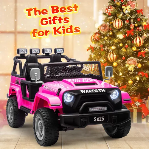 Miniatura 2 de OTTARO Vehículos de conducción eléctrica de 2 plazas, camión eléctrico grande con batería de 12V para niños con control remoto, suspensión de Rosa