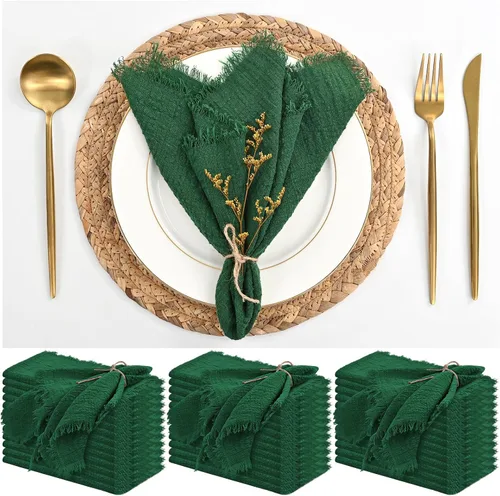 Miniatura 11 de Paquete de 12 servilletas de lino y algodón beige de 16 x 16 pulgadas, hechas a mano con flecos, servilletas de tela suave, lavables y rústicas