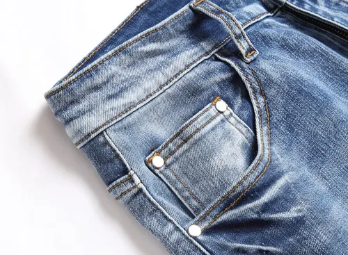 Miniatura 4 de Skinny Slim Fashion - Jeans elásticos de motociclista de Hip Hop con agujeros rectos rasgados.