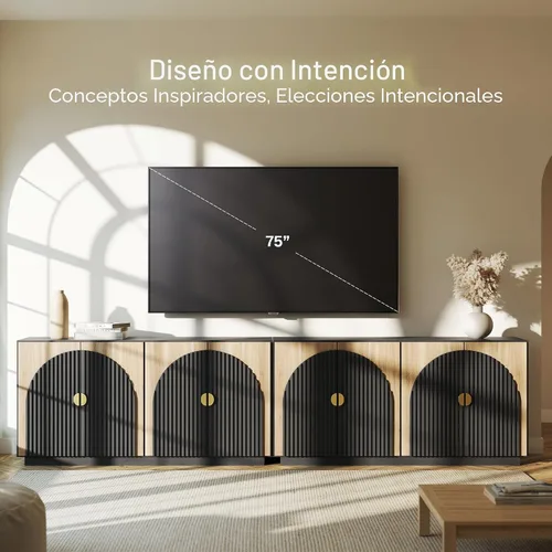 Miniatura 3 de BELLEZE Armario de buffet estriado de 65 pulgadas con almacenamiento, aparador simétrico con acento de arco para comedor, cocina y sala de estar